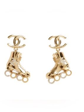 Authentic ChaneI   Roller Skate Earrings Gold-Tone New